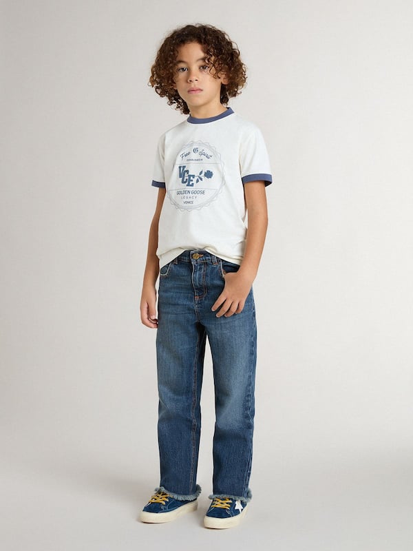 Golden Goose - Boys' white T-shirt with blue print in 