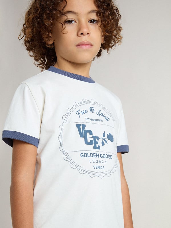 Golden Goose - Boys' white T-shirt with blue print in 
