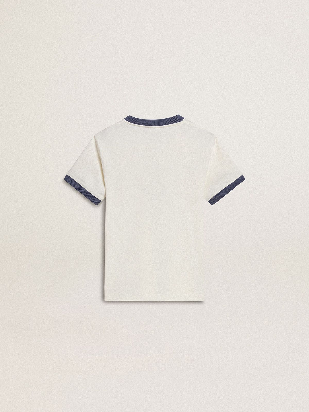 Golden Goose - T-shirt blanc pour garçon avec imprimé bleu in 