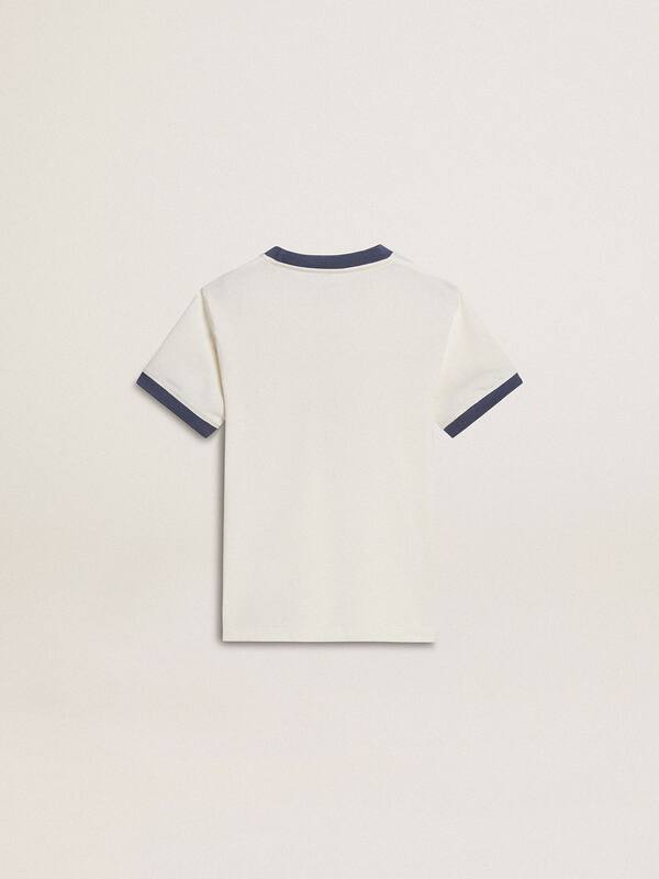 Golden Goose - Boys' white T-shirt with blue print in 