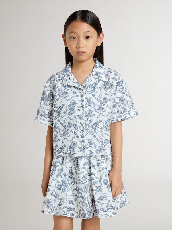 Golden Goose - Girls’ white cropped shirt with blue print in 
