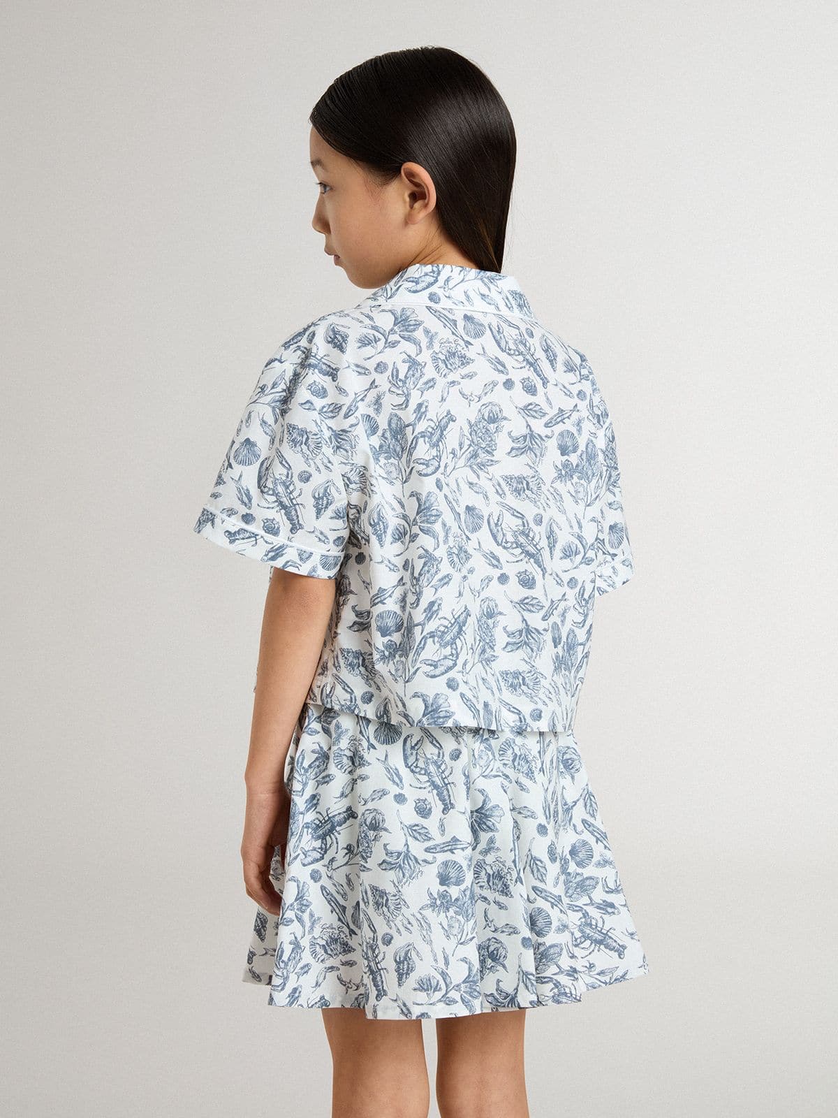 Golden Goose - Camicia cropped da bambina bianca con stampa blu in 