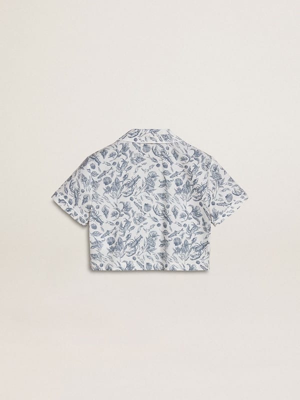 Golden Goose - Girls’ white cropped shirt with blue print in 