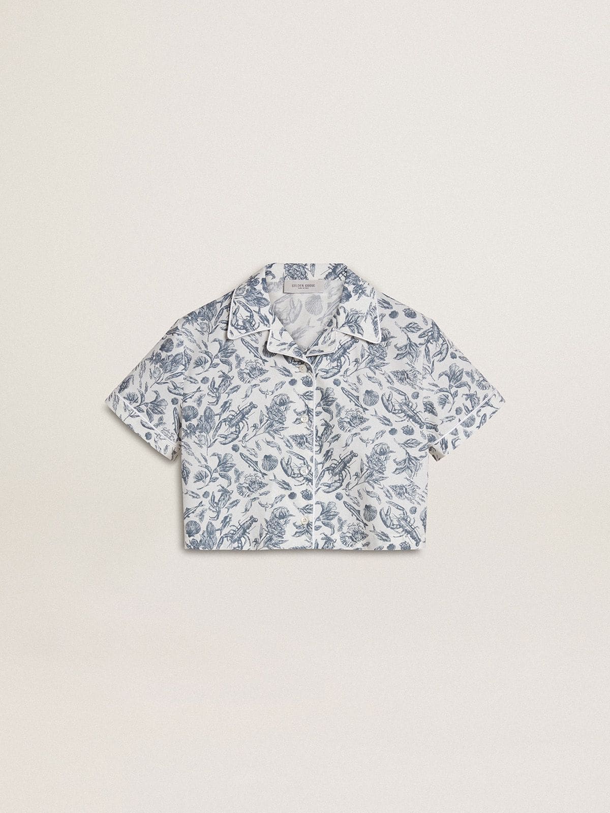 Golden Goose - Camicia cropped da bambina bianca con stampa blu in 