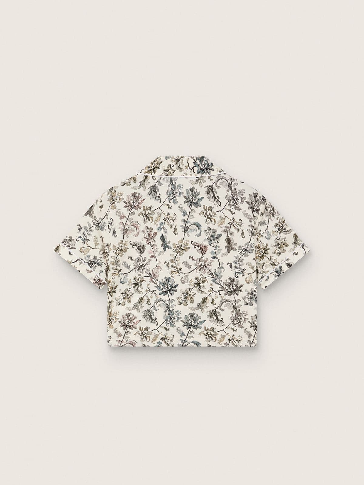 Golden Goose - Wei&szlig;es M&auml;dchen-Kurzarmhemd Journey aus Baumwollcanvas mit gr&uuml;n-wei&szlig;em Blumenprint in 
