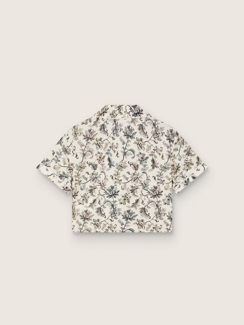 Golden Goose - Camisa de manga corta de ni&ntilde;a Journey en lona de algod&oacute;n blanco con estampado floral verde in 