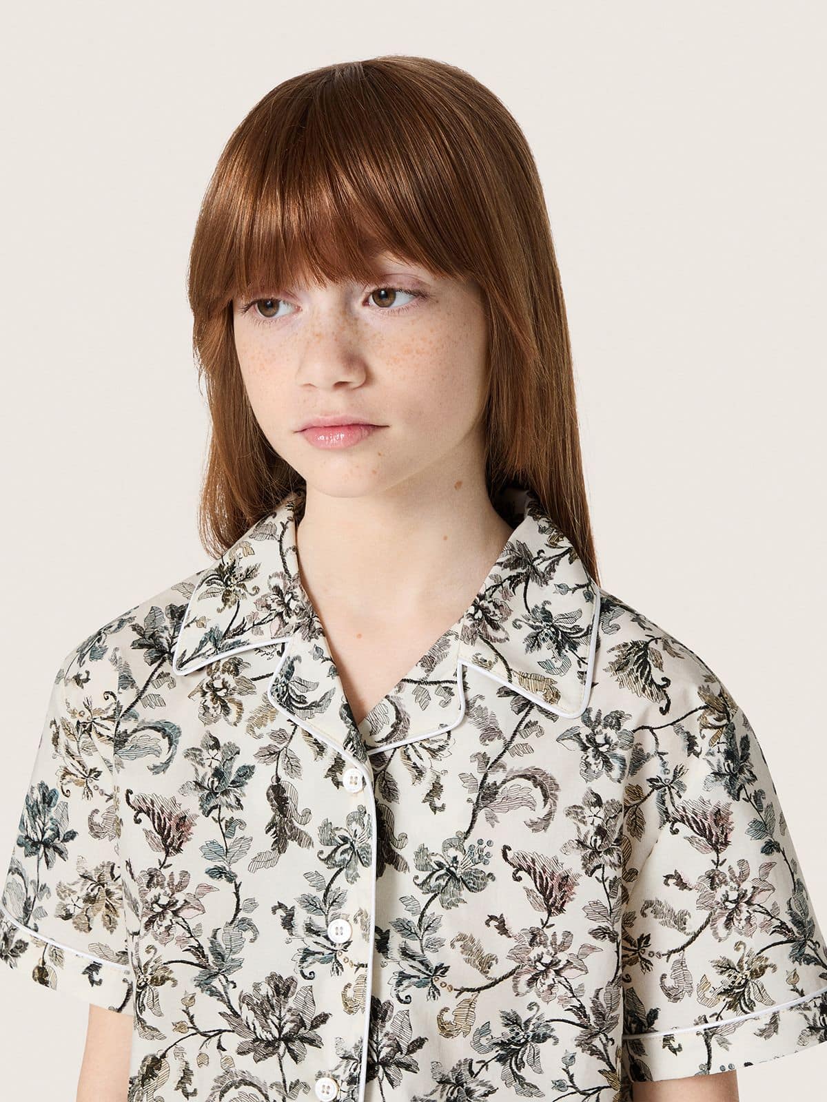 Golden Goose - Wei&szlig;es M&auml;dchen-Kurzarmhemd Journey aus Baumwollcanvas mit gr&uuml;n-wei&szlig;em Blumenprint in 