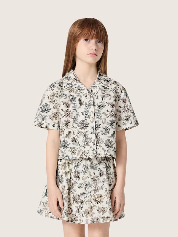 Golden Goose Wei&szlig;es M&auml;dchen-Kurzarmhemd Journey aus Baumwollcanvas mit gr&uuml;n-wei&szlig;em Blumenprint Topwear (4-12&nbsp;Jahre) green kids