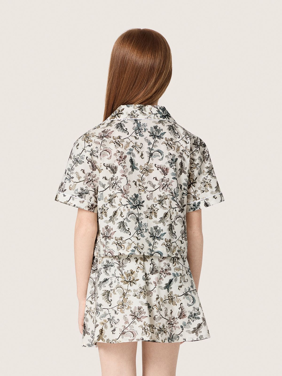 Golden Goose - Wei&szlig;es M&auml;dchen-Kurzarmhemd Journey aus Baumwollcanvas mit gr&uuml;n-wei&szlig;em Blumenprint in 
