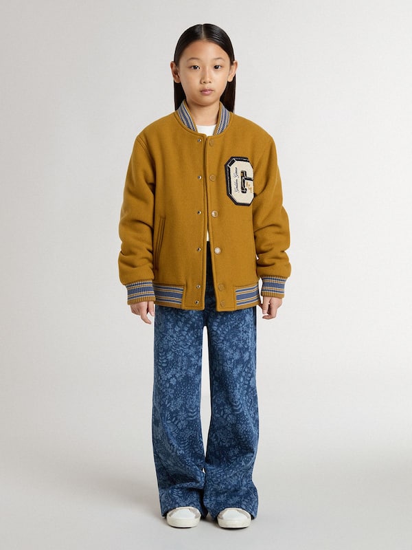Golden Goose - Kids’ wool bomber jacket in ochre yellow with patch  in 