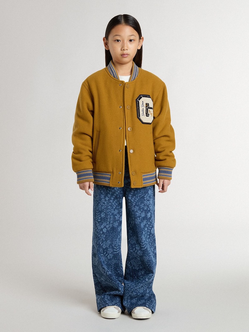 Golden Goose - Jaqueta Kids bomber de l&atilde; cor amarelo-ocre com patch in 