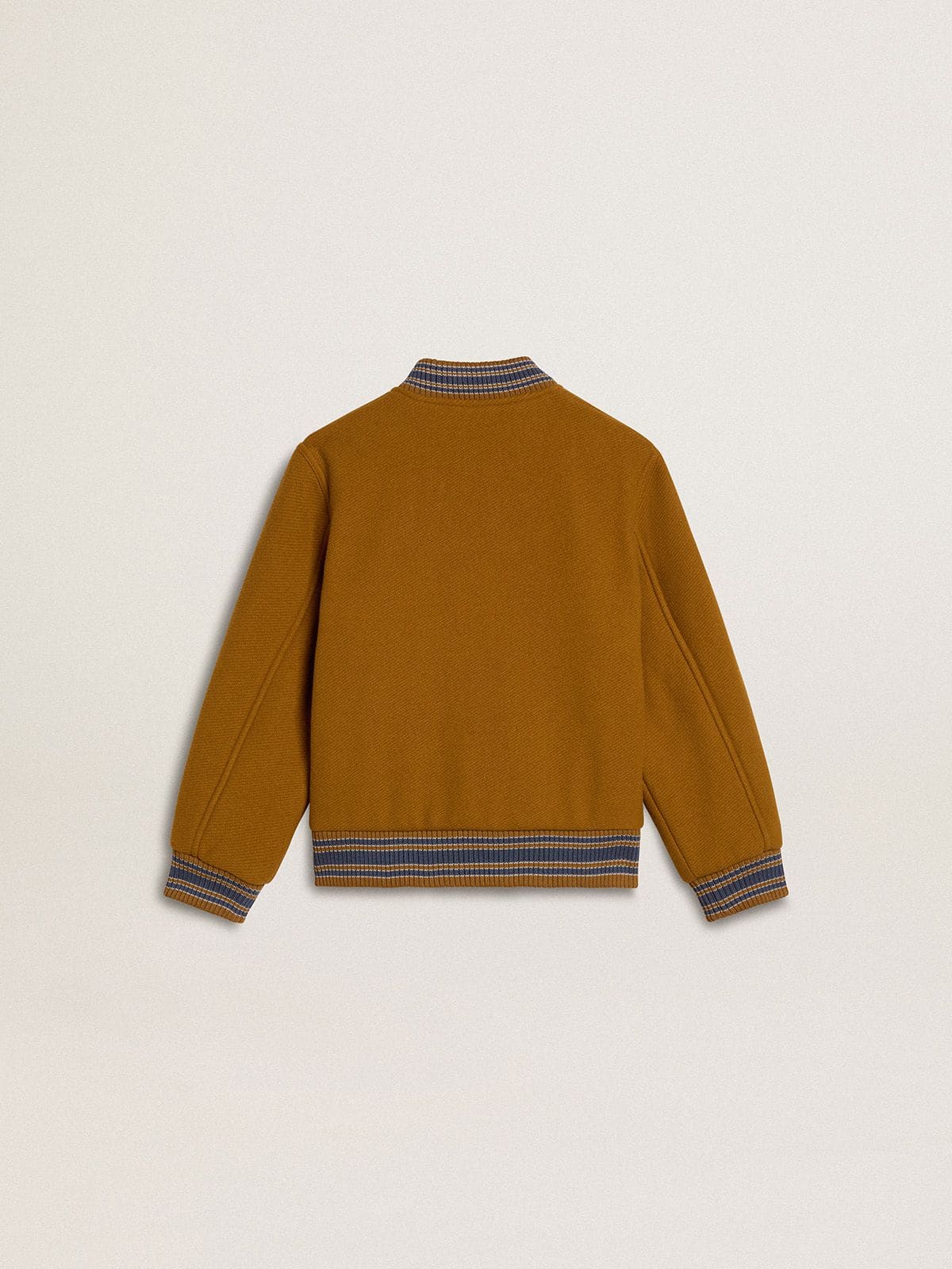 Buy Kids' wool bomber jacket in ochre yellow with patch for