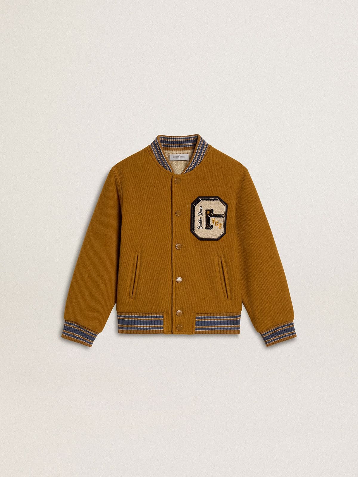 Golden Goose - Kids’ wool bomber jacket in ochre yellow with patch  in 