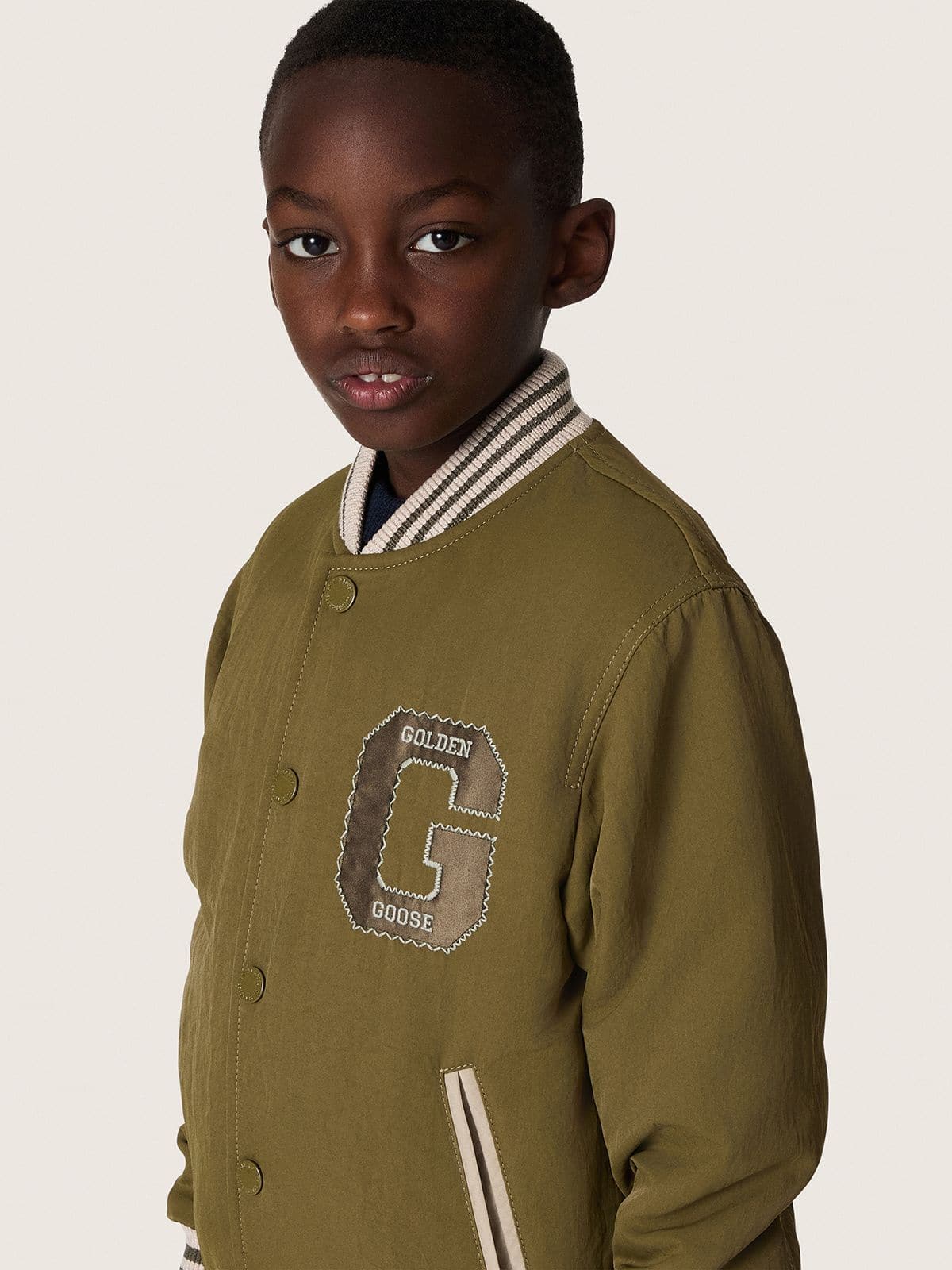 Golden Goose - Journey unisex bomber jacket in military-green nylon twill with embroidered patch in 