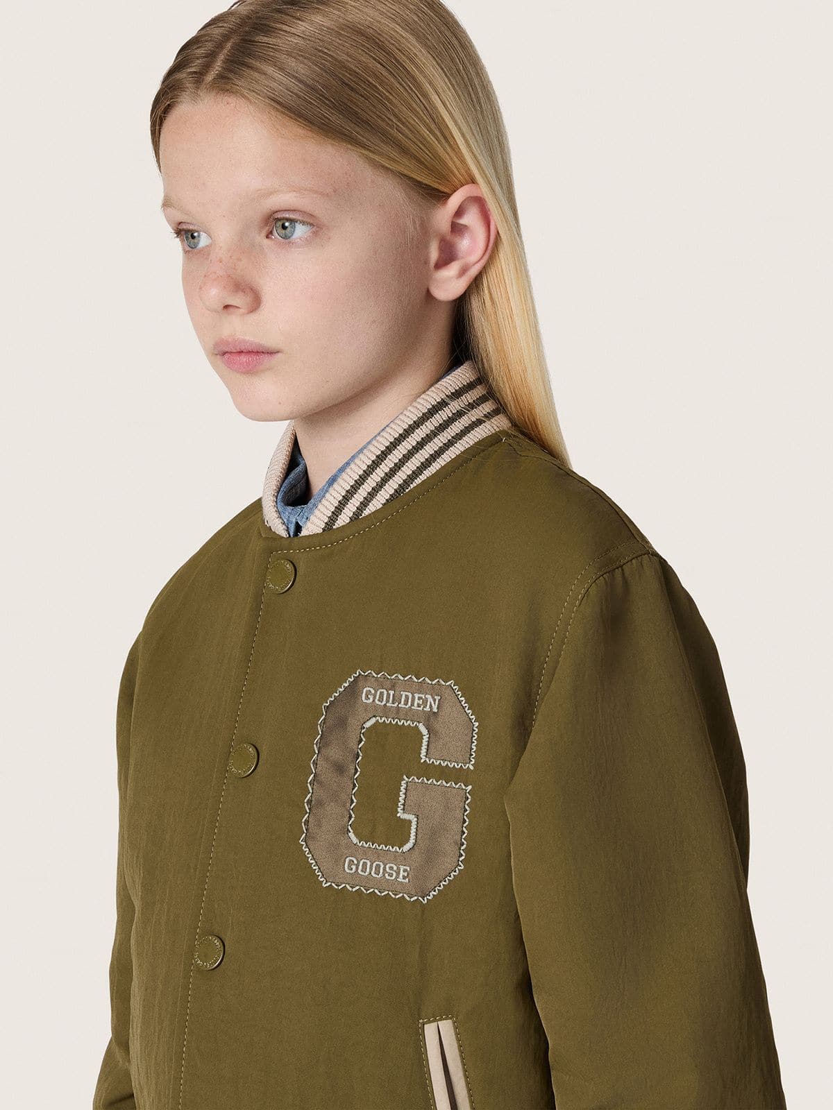 Golden Goose - Journey unisex bomber jacket in military-green nylon twill with embroidered patch in 