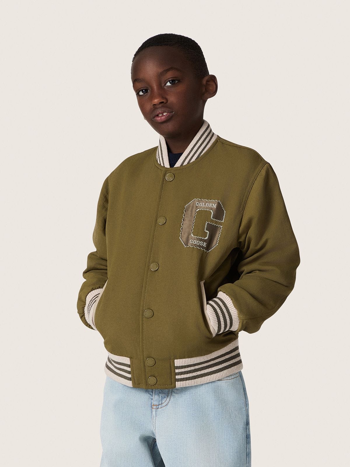 Golden Goose - Journey unisex bomber jacket in military-green nylon twill with embroidered patch in 