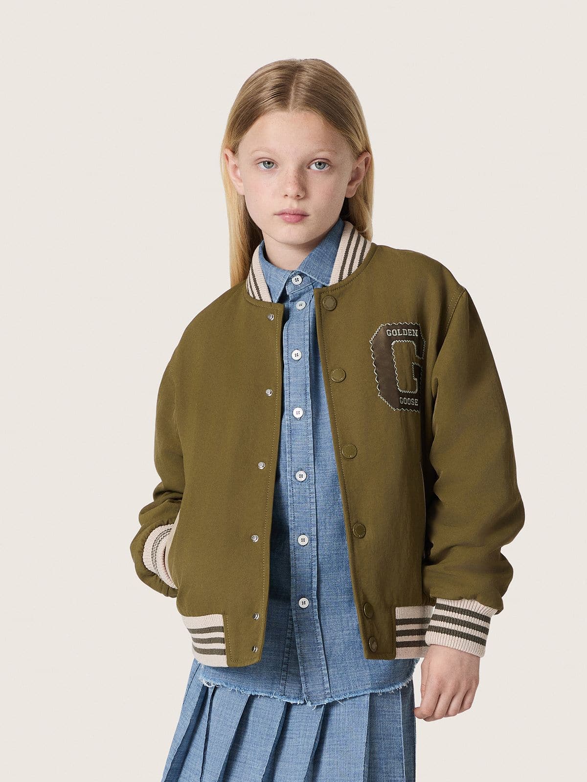 Journey unisex bomber jacket military-green nylon twill with embroidered patch