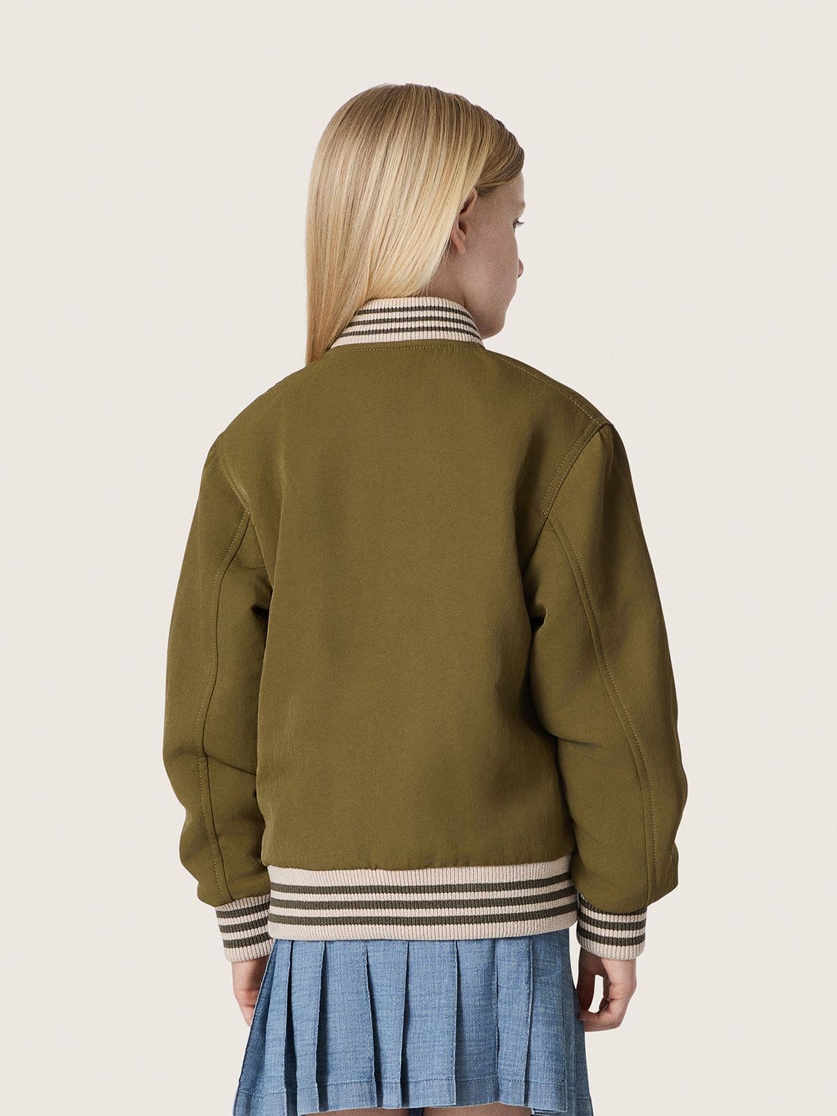 Journey unisex bomber jacket military-green nylon twill with embroidered patch