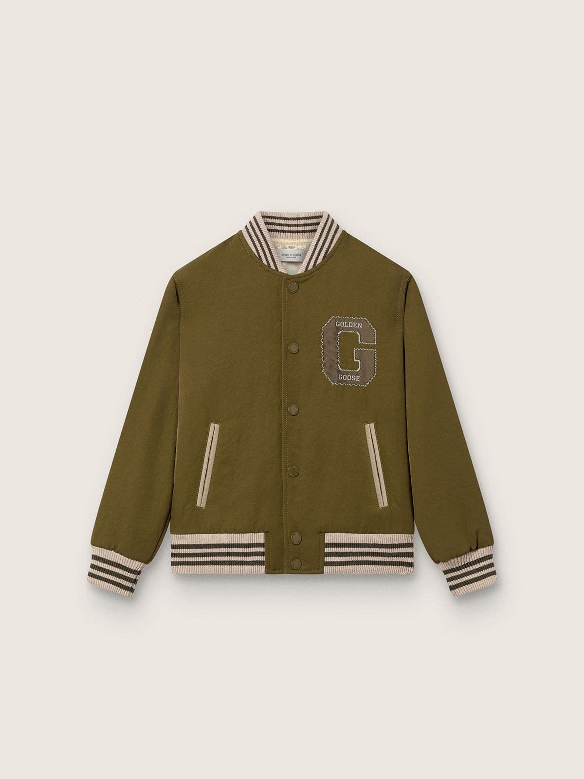 Golden Goose - Journey unisex bomber jacket in military-green nylon twill with embroidered patch in 