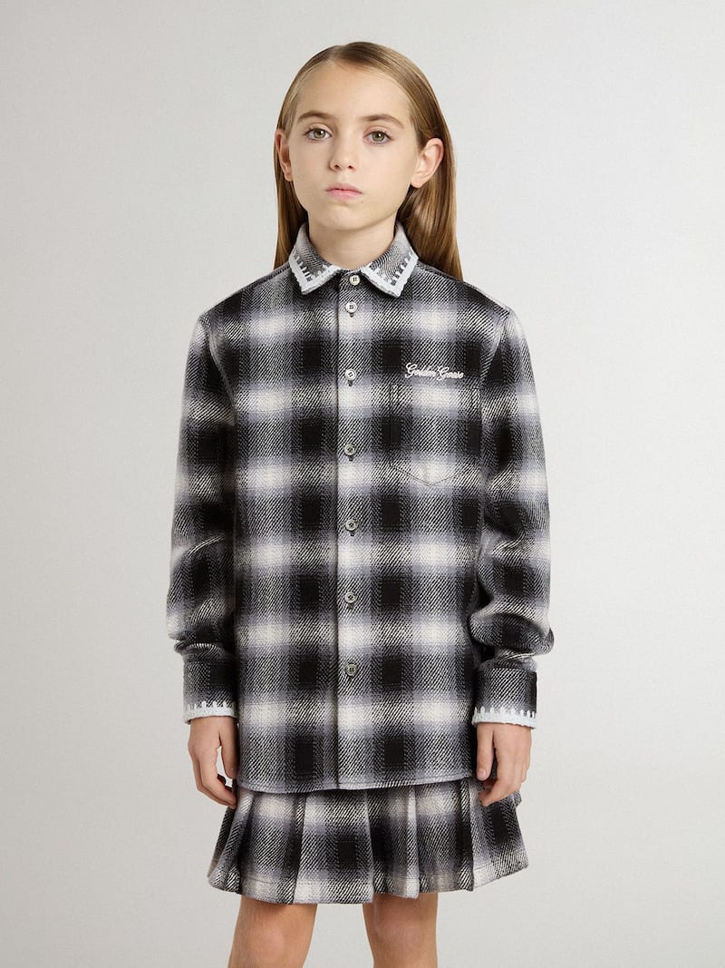 Golden Goose - Camisa Kids xadrez preto e branco com bordados brancos in 
