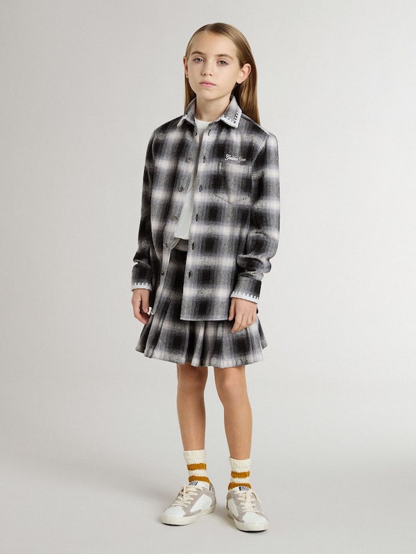 Golden Goose - Kids' black and white checked shirt with white embroidery in 