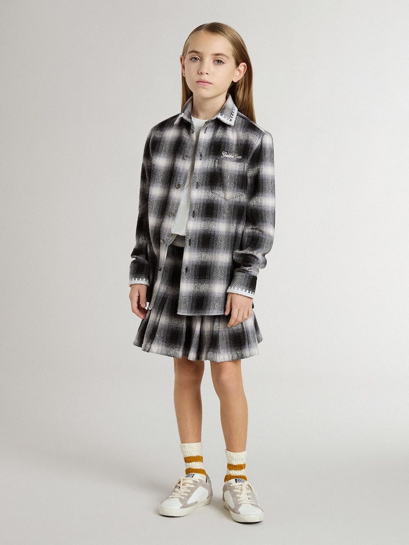 Golden Goose - Camisa Kids xadrez preto e branco com bordados brancos in 