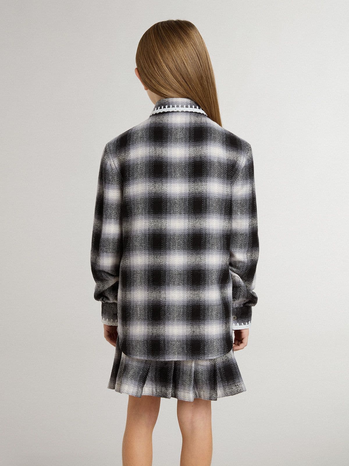 Golden Goose - Camisa infantil a cuadros blanca y negra con bordados blancos in 