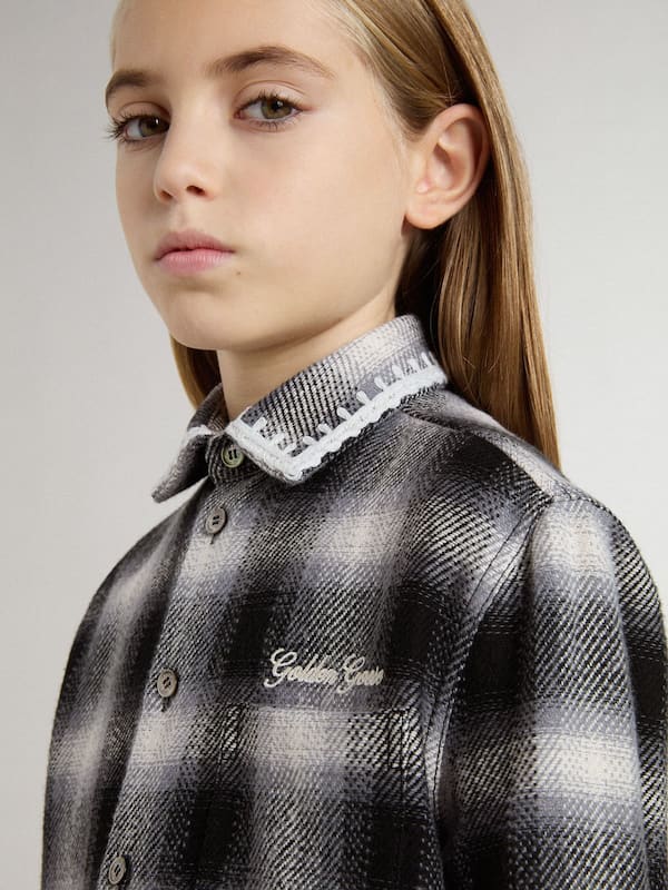 Golden Goose - Kids' black and white checked shirt with white embroidery in 