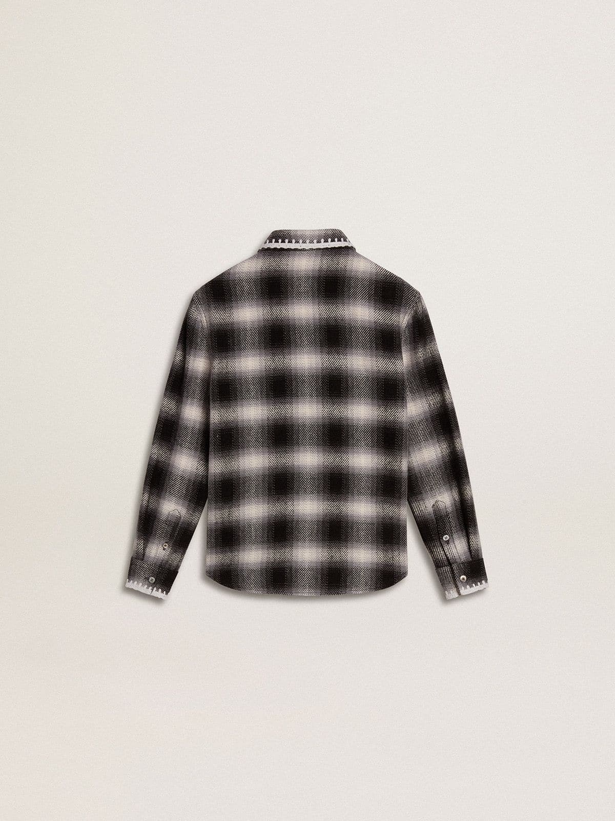 Golden Goose - Camisa infantil a cuadros blanca y negra con bordados blancos in 