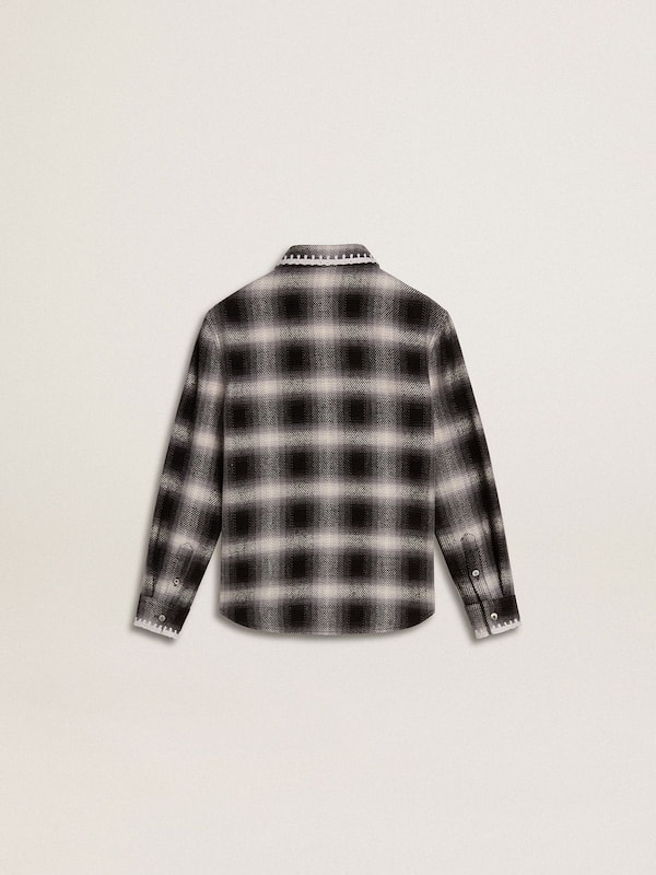 Golden Goose - Kids' black and white checked shirt with white embroidery in 