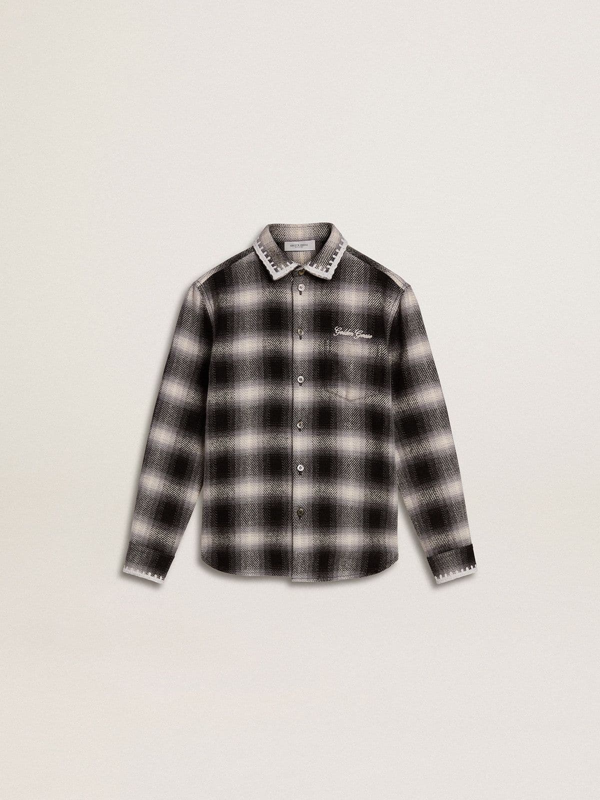 Golden Goose - Camisa infantil a cuadros blanca y negra con bordados blancos in 