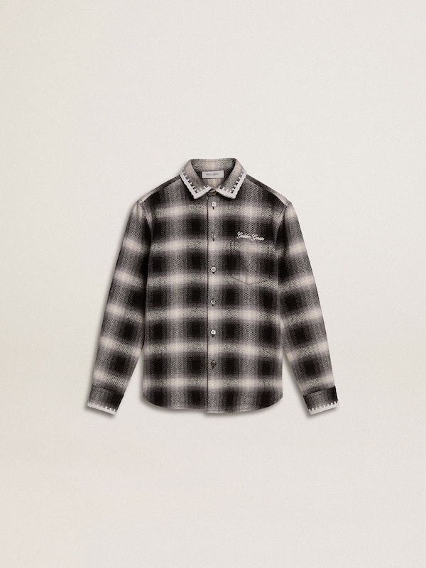 Golden Goose - Kids' black and white checked shirt with white embroidery in 