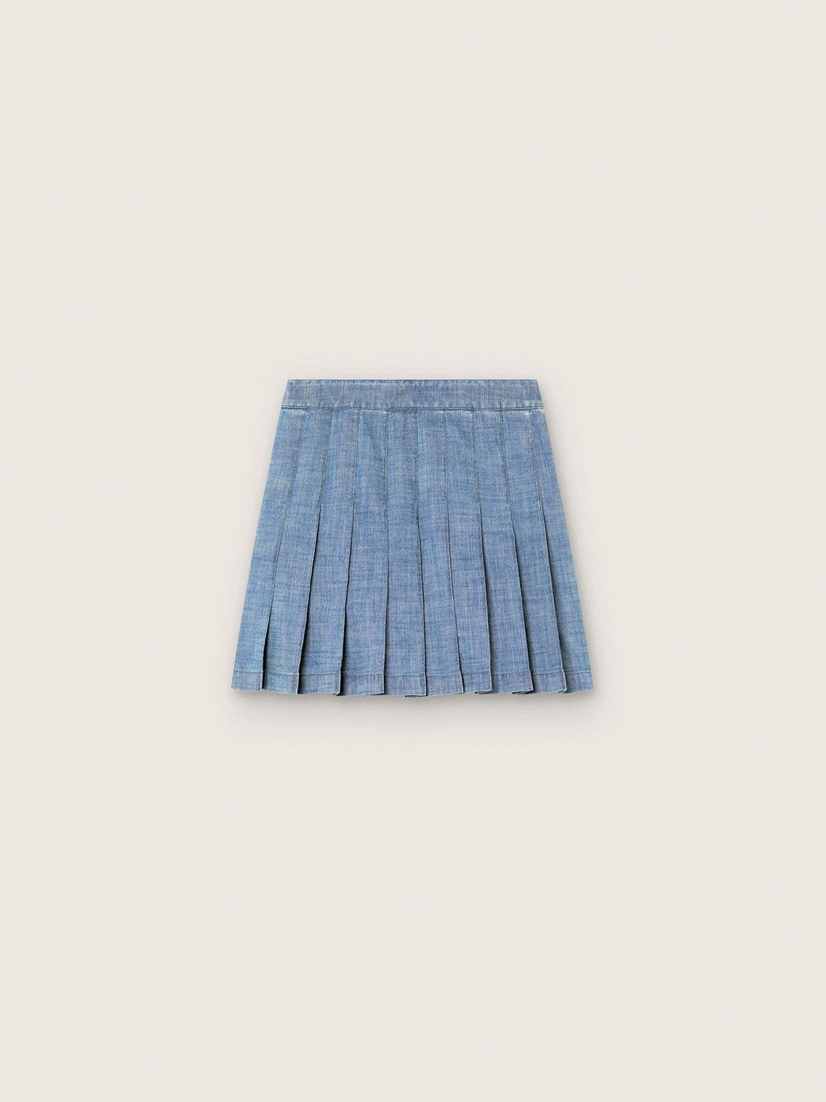 Minissaia plissada Infantil Feminina Journey de chambray de algod&atilde;o azul-claro com logo bordado
