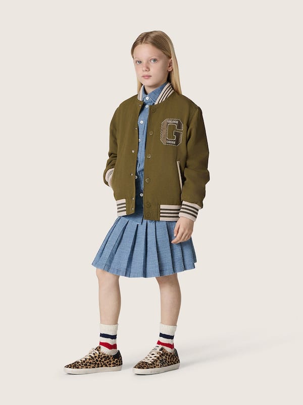 Minigonna pliss&eacute; da Bambina Journey in chambray di cotone azzurro con logo ricamato