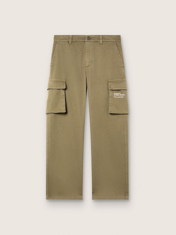 Golden Goose - Journey boys&rsquo; cargo pants in military-green cotton gabardine with print in 