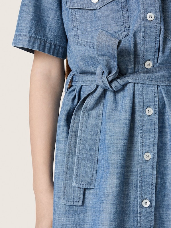 Golden Goose - Robe chemisier &agrave; manches courtes pour fille Journey en chambray de coton bleu ciel avec patch brod&eacute; in 