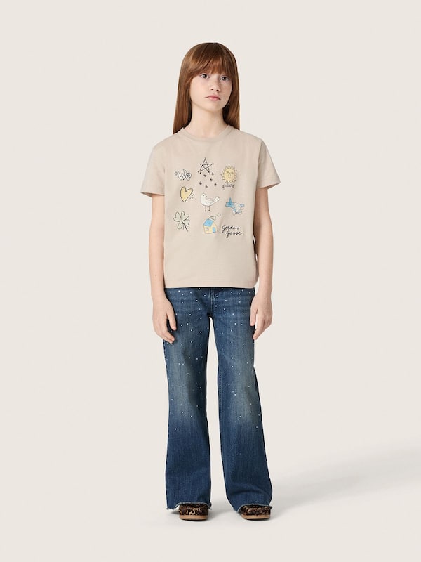 Jeans bootcut da Bambina Journey in denim blu con strass degrad&eacute;