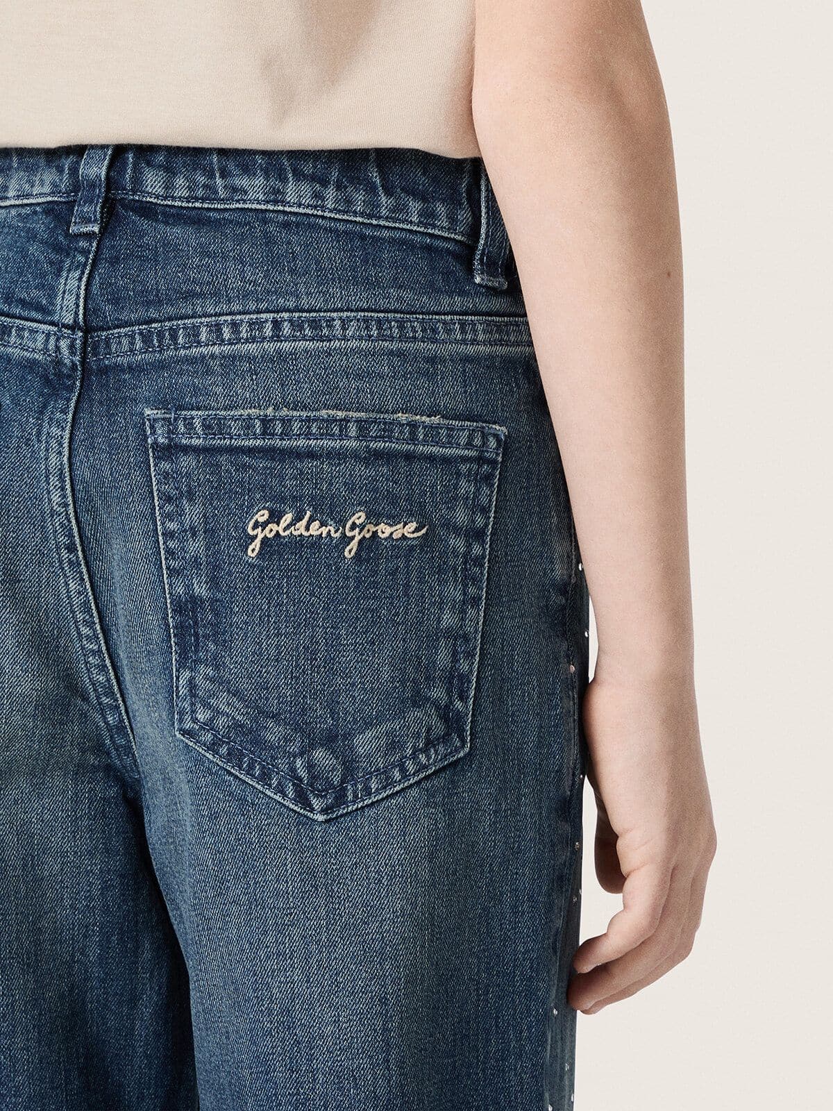 Golden Goose - Vaqueros bootcut de ni&ntilde;a Journey en denim azul con strass degradado in 