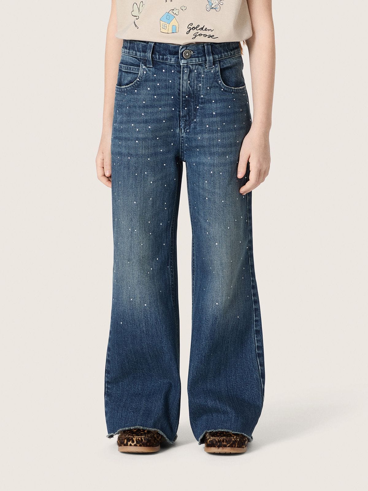Golden Goose - Vaqueros bootcut de ni&ntilde;a Journey en denim azul con strass degradado in 