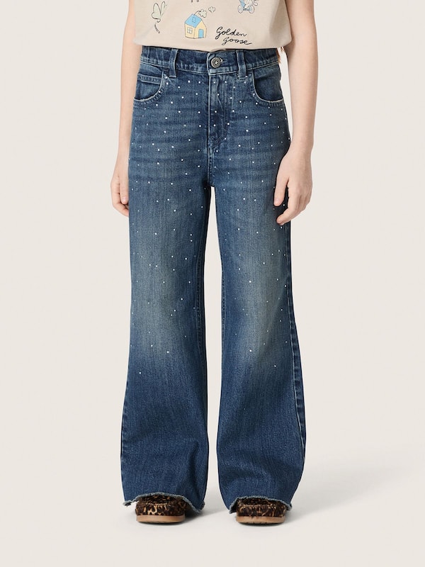 Golden Goose - Jeans bootcut da Bambina Journey in denim blu con strass degrad&eacute; in 