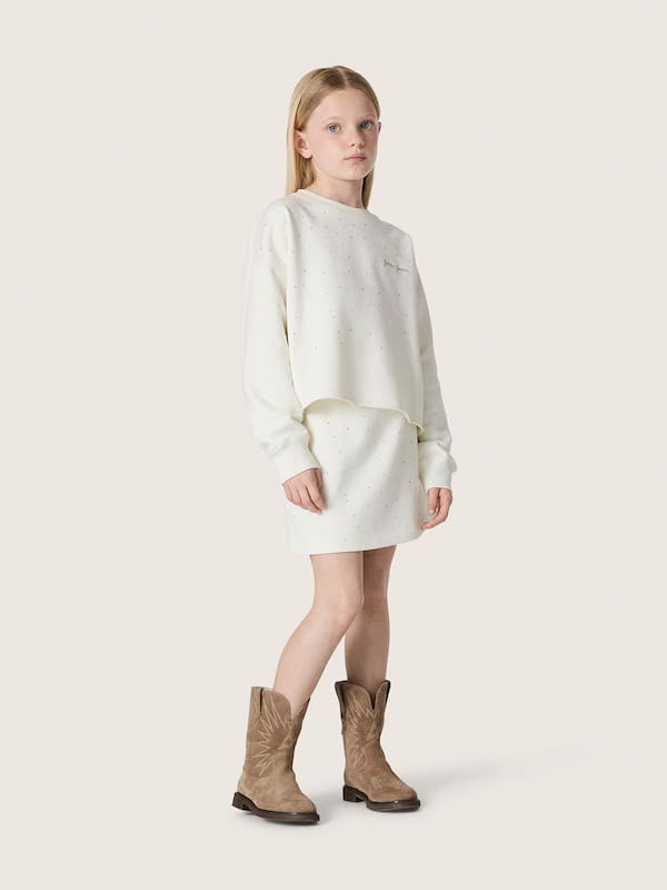 Wei&szlig;es M&auml;dchensweatshirt Journey aus Baumwolle mit applizierten Kristallen und Logo