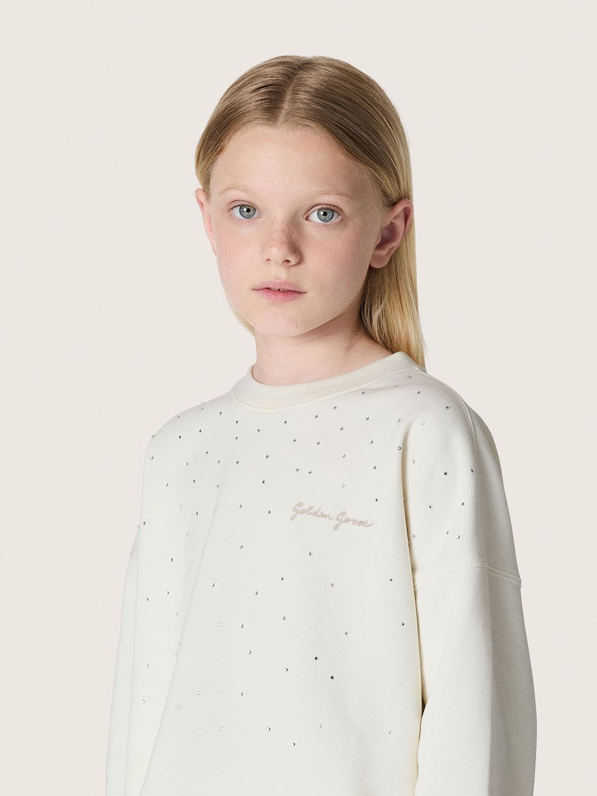 Golden Goose - Felpa da Bambina Journey in cotone bianco con cristalli applicati e logo in 