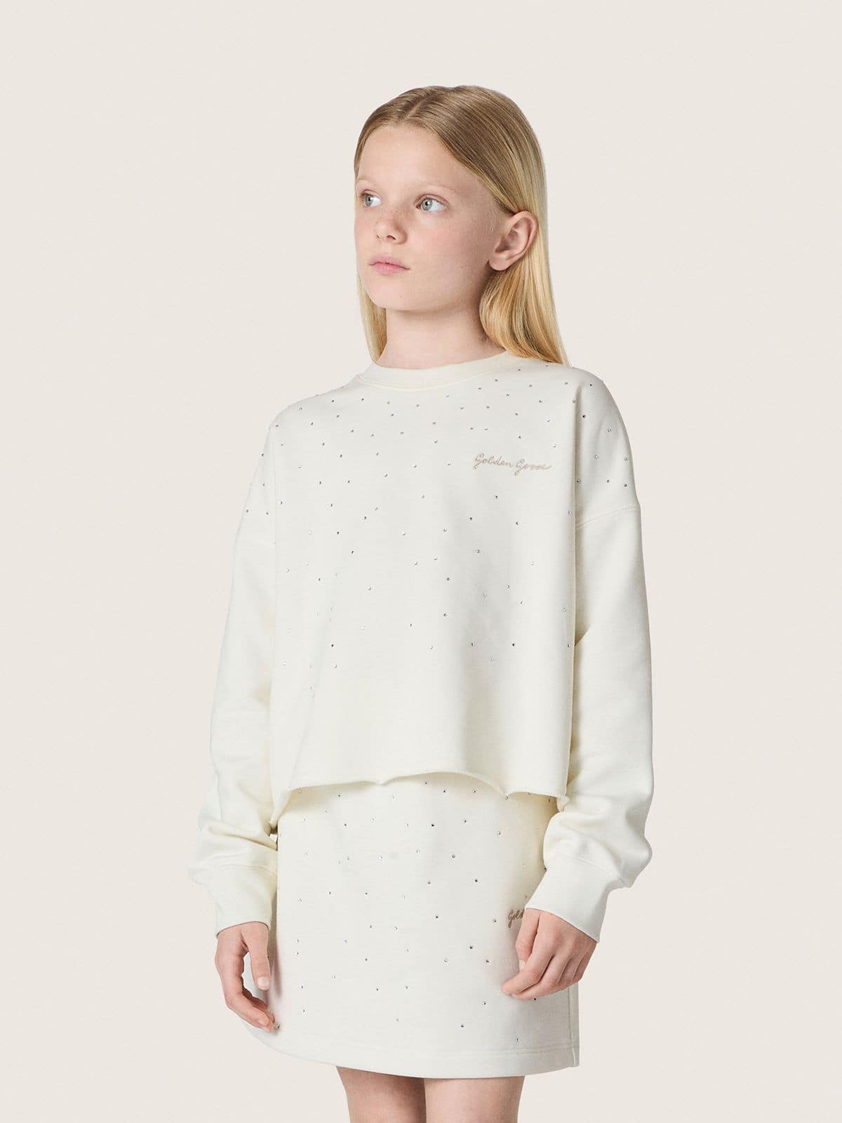 Golden Goose - Felpa da Bambina Journey in cotone bianco con cristalli applicati e logo in 