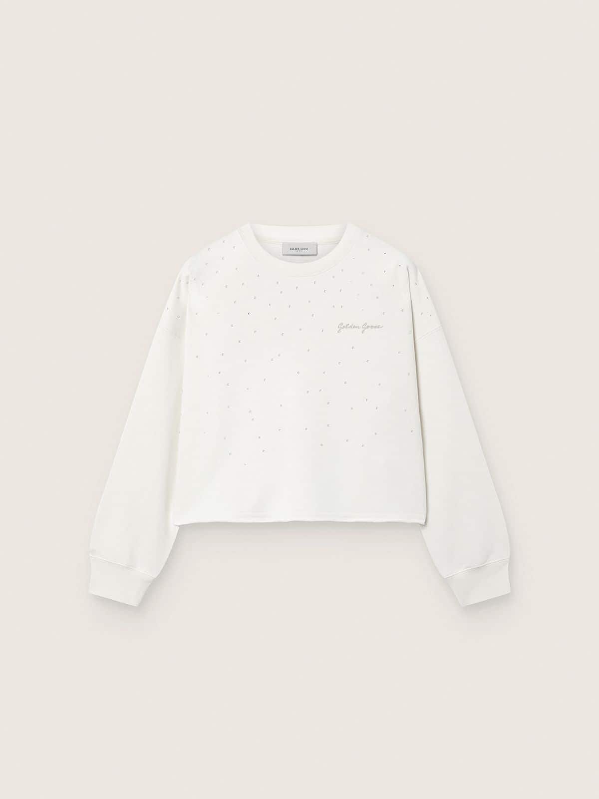 Golden Goose - Felpa da Bambina Journey in cotone bianco con cristalli applicati e logo in 
