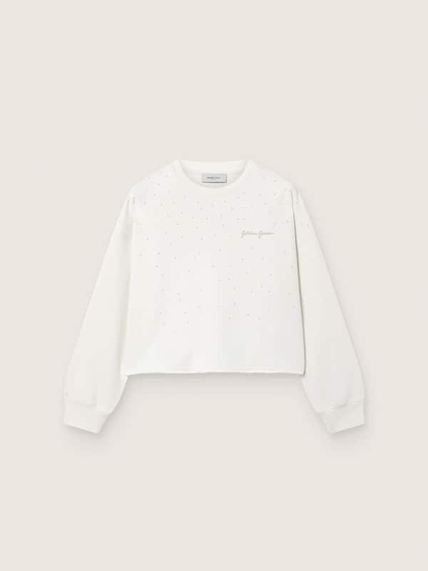 Golden Goose - Felpa da Bambina Journey in cotone bianco con cristalli applicati e logo in 