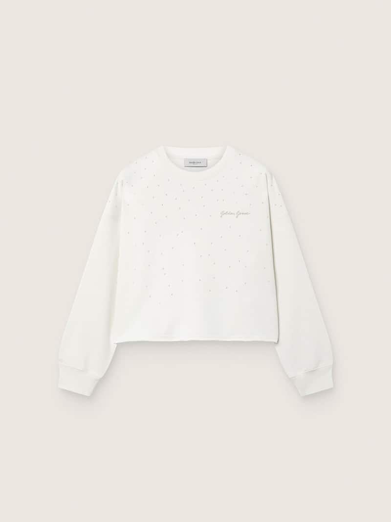 Felpa da Bambina Journey in cotone bianco con cristalli applicati e logo