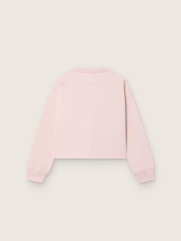 Rosa M&auml;dchensweatshirt Star aus Baumwolle in Cropped-L&auml;nge mit Patch und Logo