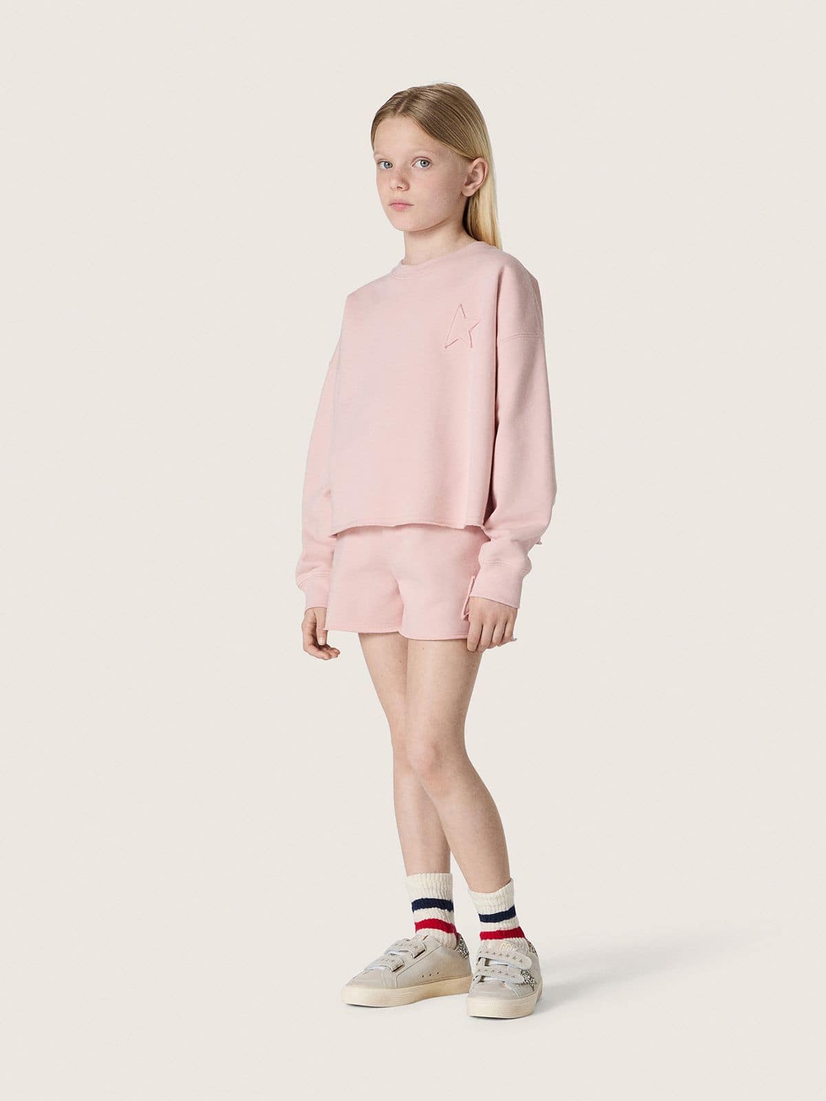 Felpa crop da Bambina Star in cotone rosa con patch e logo