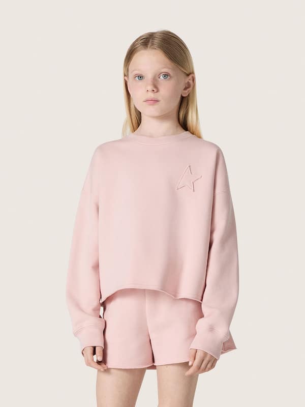 Golden Goose - Felpa crop da Bambina Star in cotone rosa con patch e logo in 
