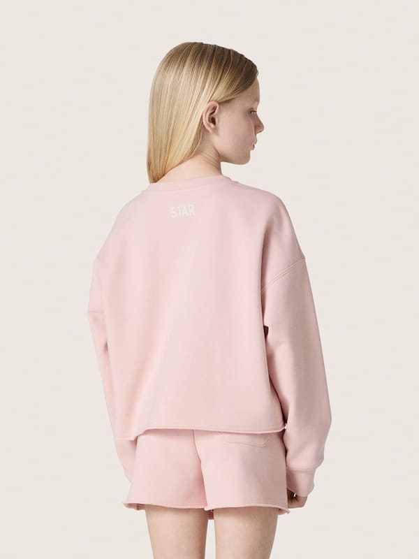 Golden Goose - Felpa crop da Bambina Star in cotone rosa con patch e logo in 